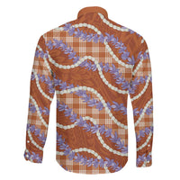 Orange Hawaii Palaka Honohono Pikake Family Matching Off The Shoulder Long Sleeve Dress and Hawaiian Shirt Hawaiian Orchid Lei Polynesian Pattern LT14 - Polynesian Pride