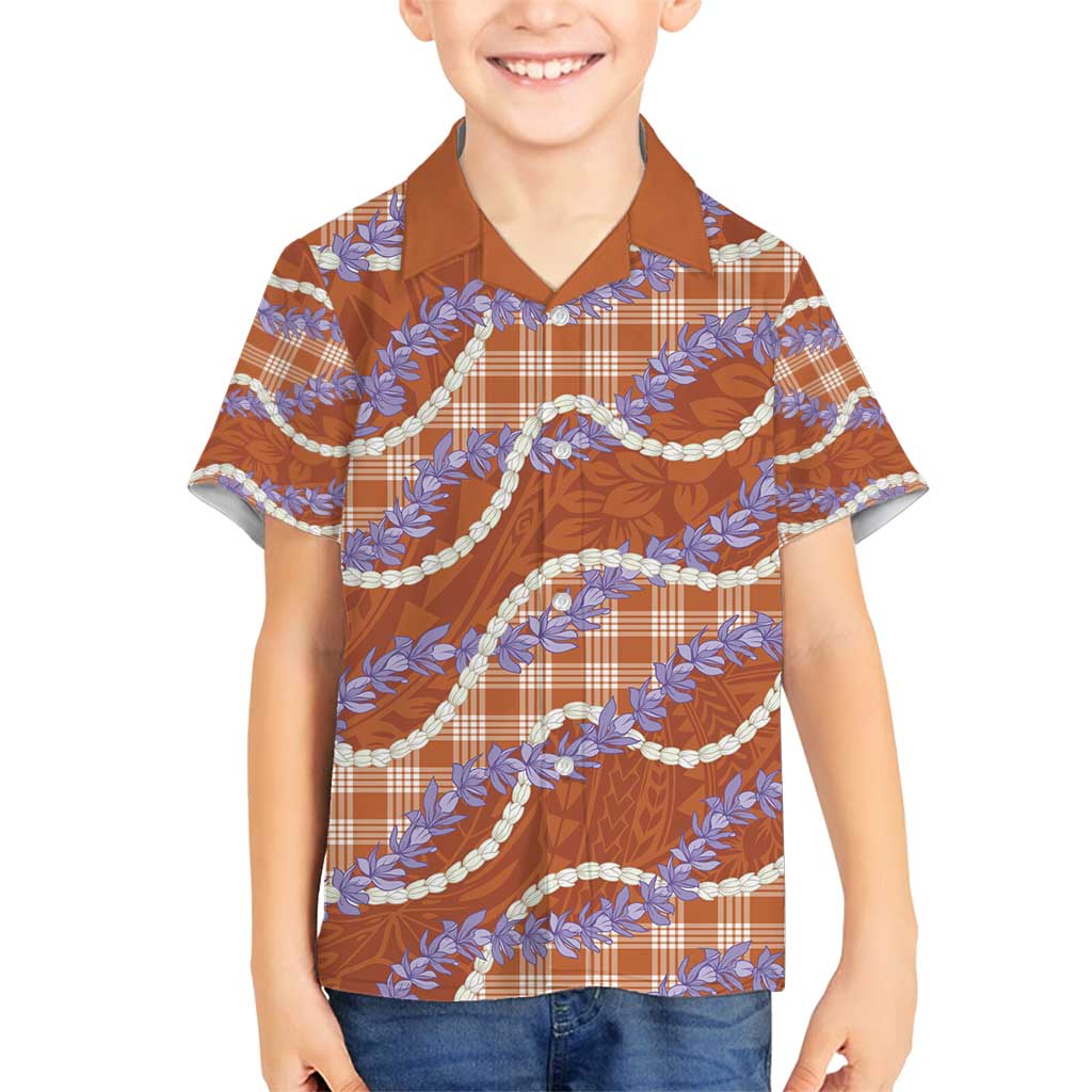 Orange Hawaii Palaka Honohono Pikake Family Matching Tank Maxi Dress and Hawaiian Shirt Hawaiian Orchid Lei Polynesian Pattern - Polynesian Pride