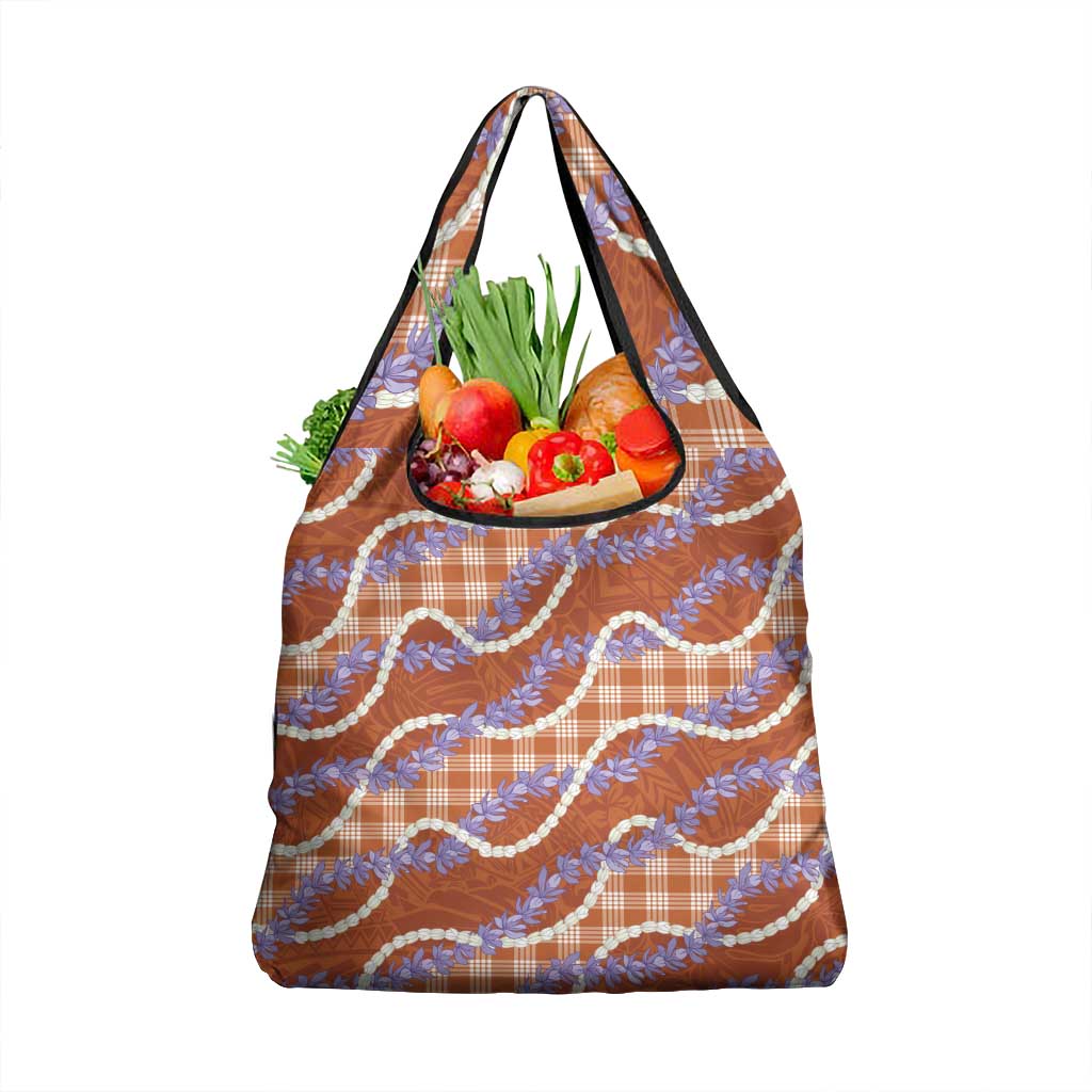 Orange Hawaii Palaka Honohono Pikake Grocery Bag Hawaiian Orchid Lei Polynesian Pattern - Polynesian Pride