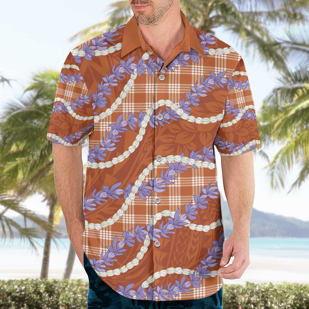 Orange Hawaii Palaka Honohono Pikake Hawaiian Shirt Hawaiian Orchid Lei Polynesian Pattern - Polynesian Pride