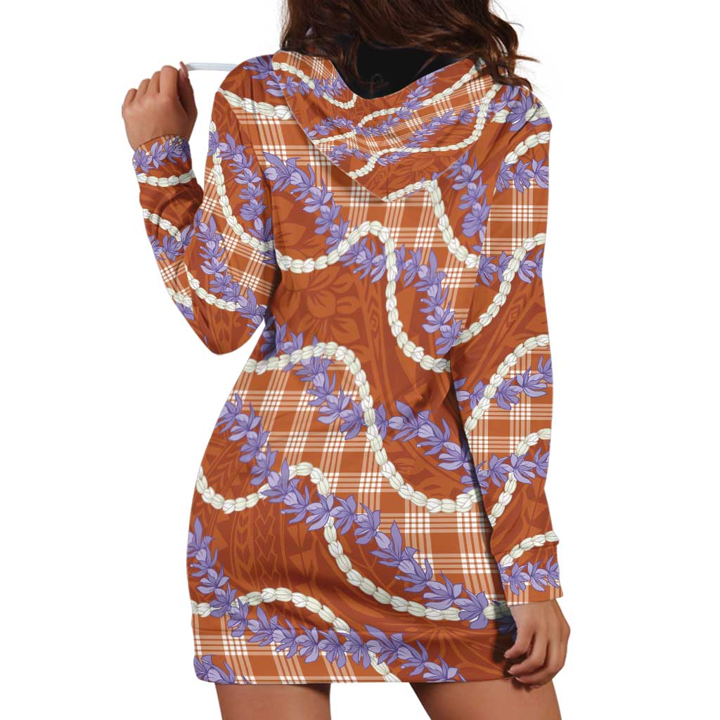 Orange Hawaii Palaka Honohono Pikake Hoodie Dress Hawaiian Orchid Lei Polynesian Pattern - Polynesian Pride