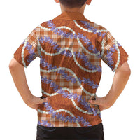 Orange Hawaii Palaka Honohono Pikake Kid Hawaiian Shirt Hawaiian Orchid Lei Polynesian Pattern - Polynesian Pride
