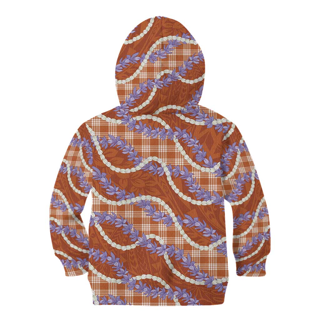 Orange Hawaii Palaka Honohono Pikake Kid Hoodie Hawaiian Orchid Lei Polynesian Pattern - Polynesian Pride