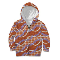 Orange Hawaii Palaka Honohono Pikake Kid Hoodie Hawaiian Orchid Lei Polynesian Pattern - Polynesian Pride