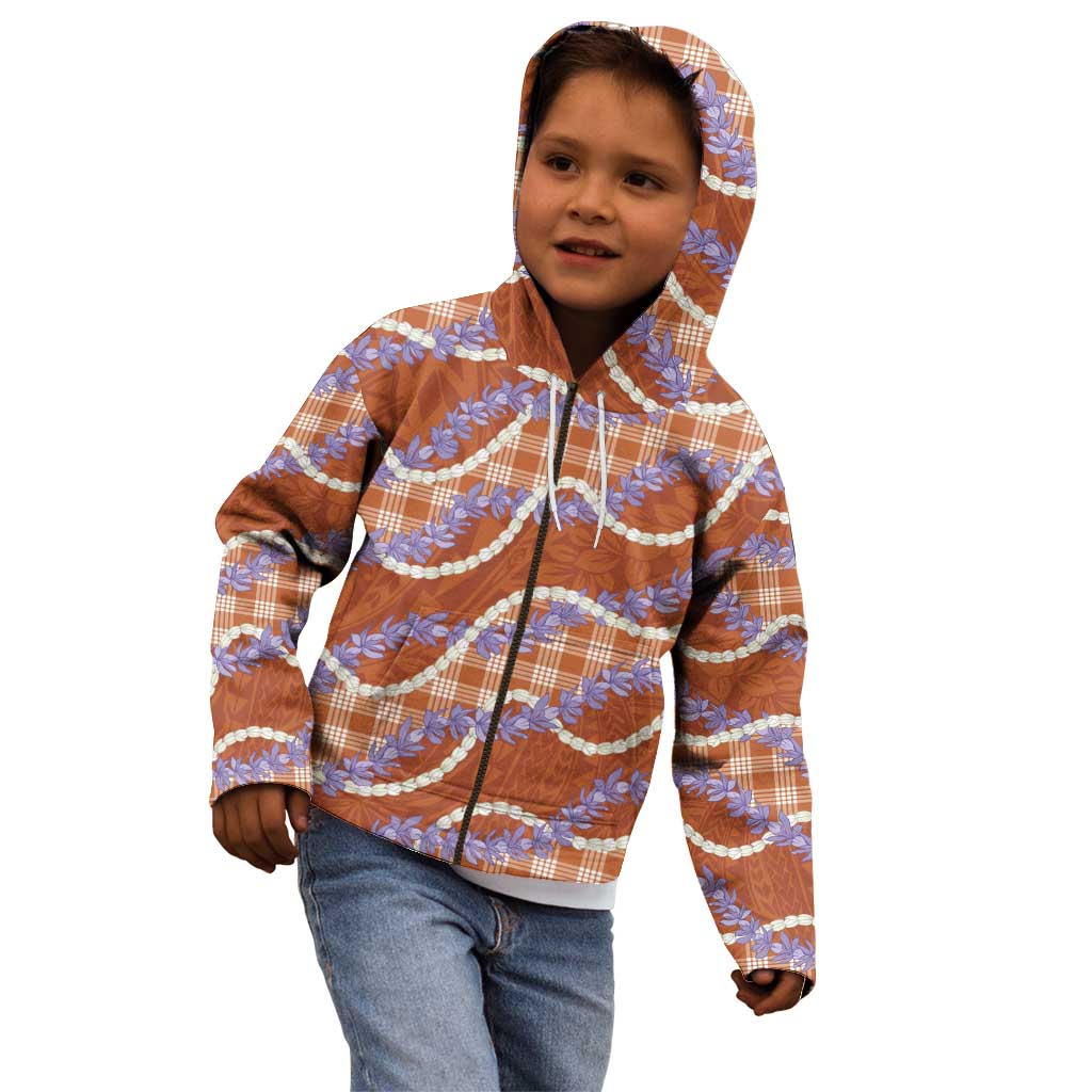 Orange Hawaii Palaka Honohono Pikake Kid Hoodie Hawaiian Orchid Lei Polynesian Pattern - Polynesian Pride