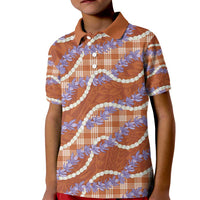 Orange Hawaii Palaka Honohono Pikake Kid Polo Shirt Hawaiian Orchid Lei Polynesian Pattern - Polynesian Pride