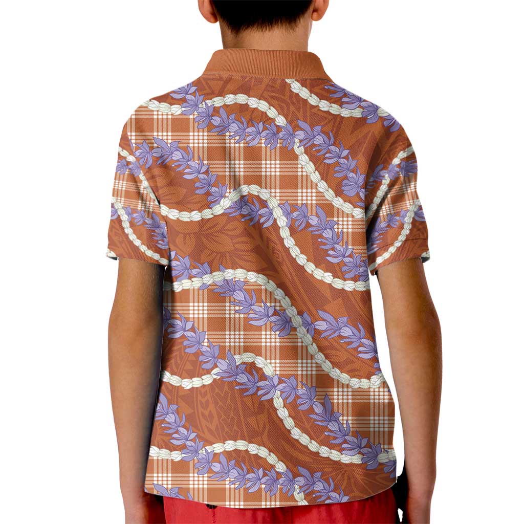 Orange Hawaii Palaka Honohono Pikake Kid Polo Shirt Hawaiian Orchid Lei Polynesian Pattern - Polynesian Pride