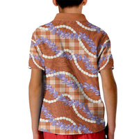 Orange Hawaii Palaka Honohono Pikake Kid Polo Shirt Hawaiian Orchid Lei Polynesian Pattern - Polynesian Pride