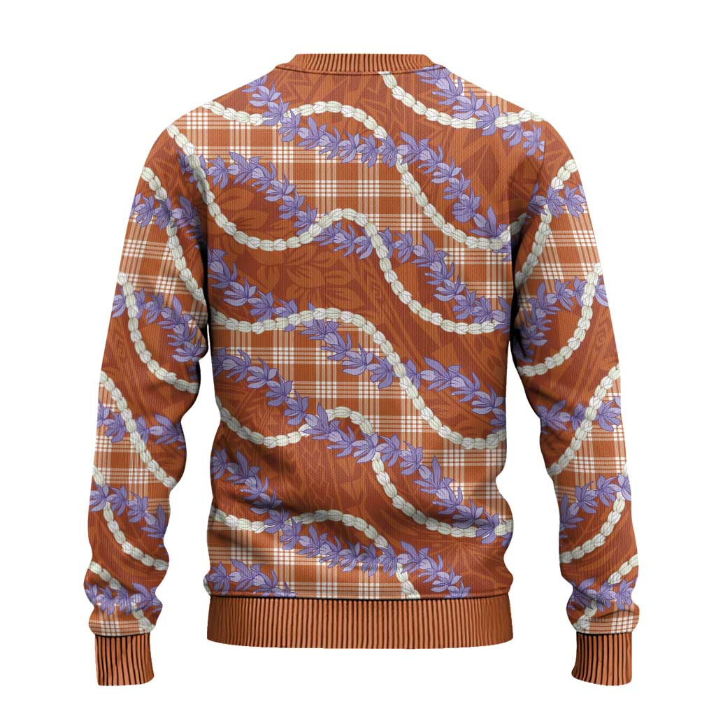 Orange Hawaii Palaka Honohono Pikake Ugly Christmas Sweater Hawaiian Orchid Lei Polynesian Pattern - Polynesian Pride