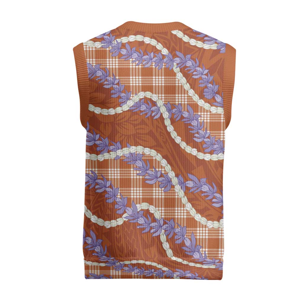 Orange Hawaii Palaka Honohono Pikake Christmas Knitted V-Neck Vest Hawaiian Orchid Lei Polynesian Pattern - Polynesian Pride