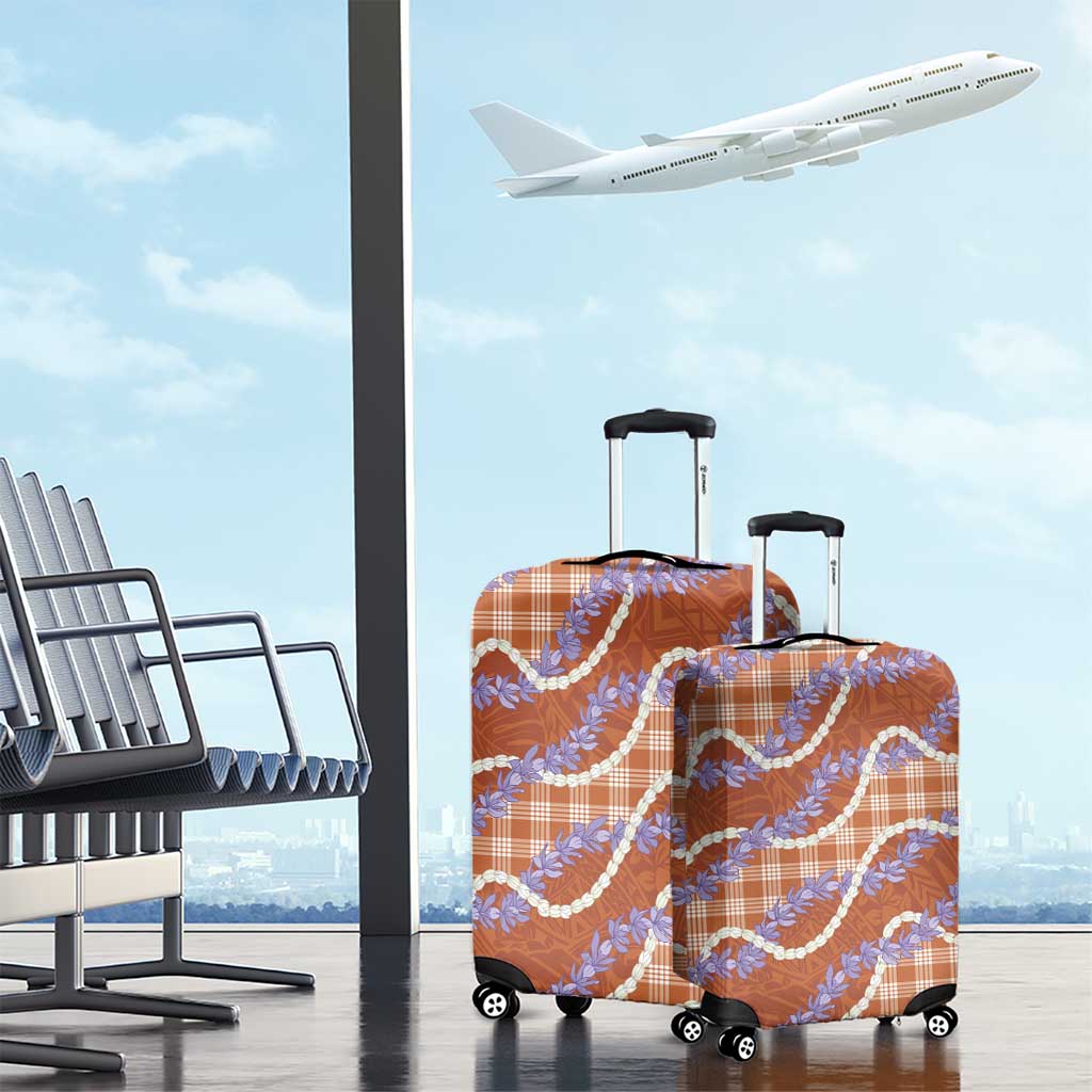 Orange Hawaii Palaka Honohono Pikake Luggage Cover Hawaiian Orchid Lei Polynesian Pattern - Polynesian Pride