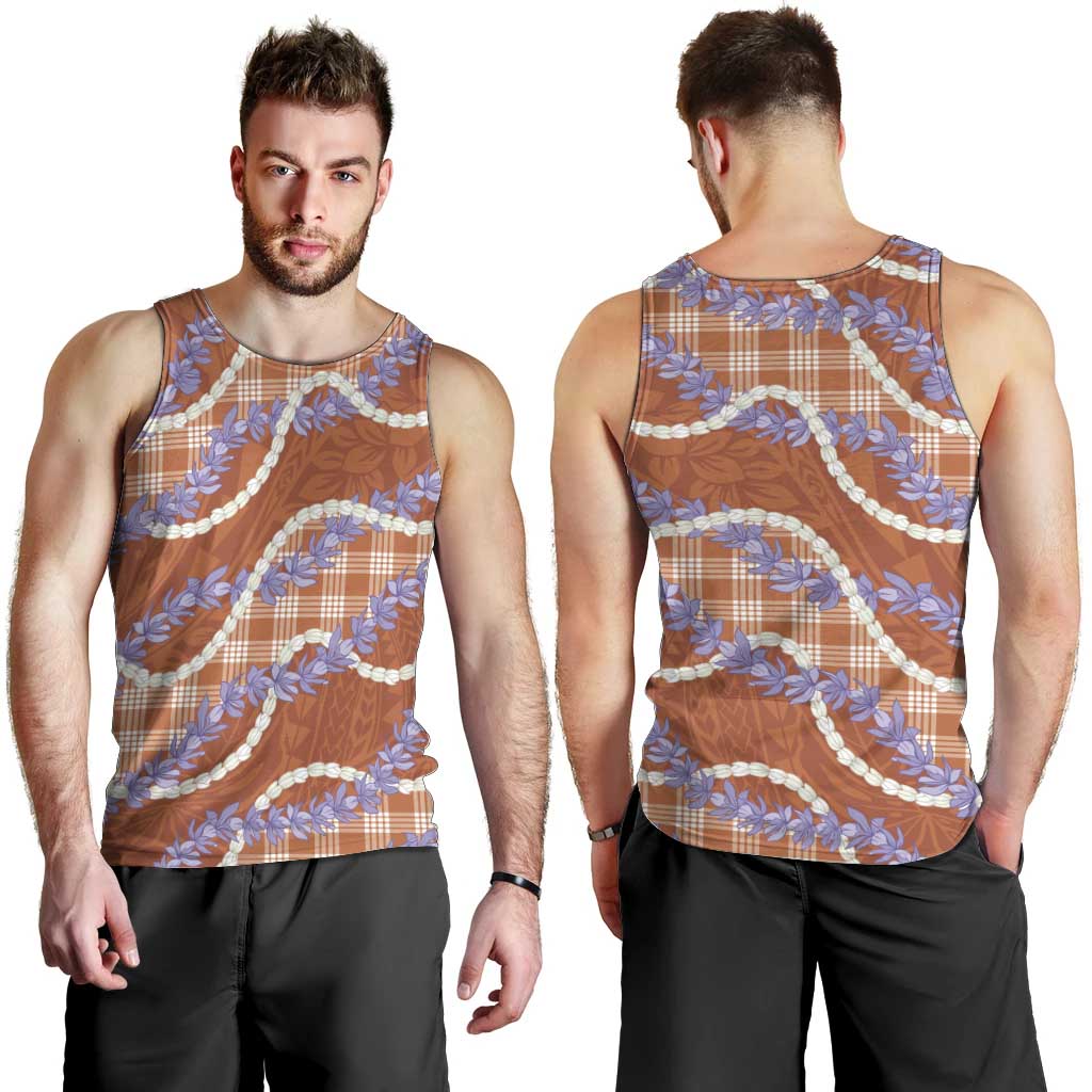 Orange Hawaii Palaka Honohono Pikake Men Tank Top Hawaiian Orchid Lei Polynesian Pattern - Polynesian Pride