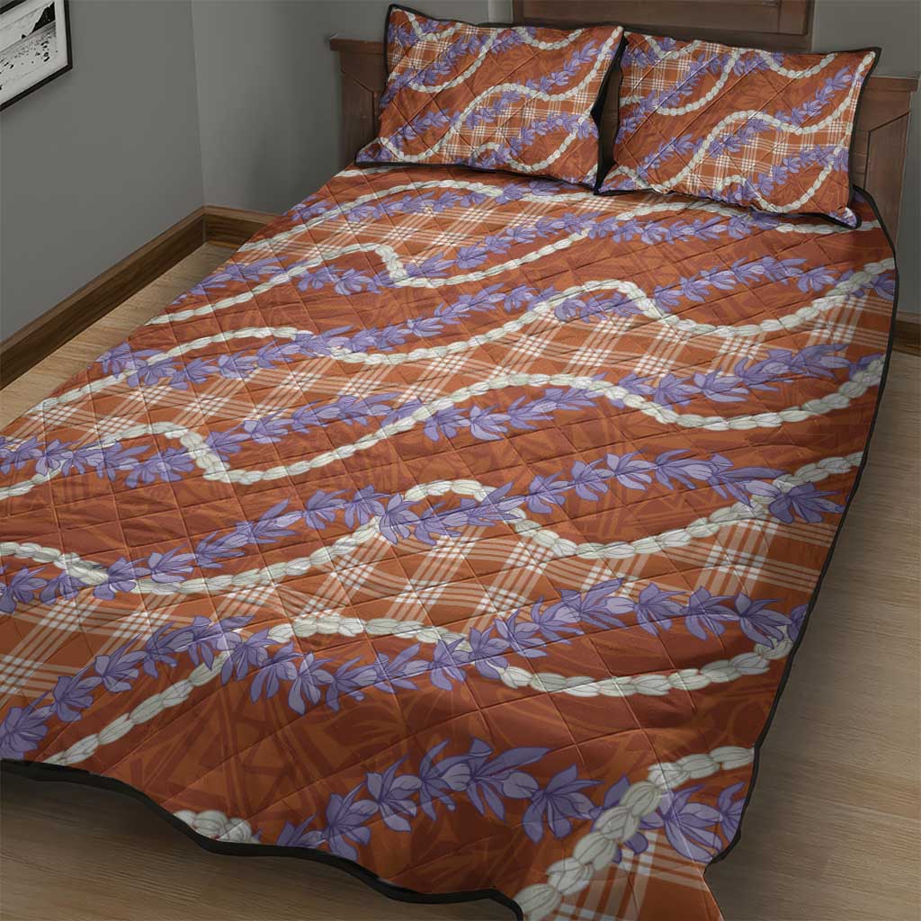 Orange Hawaii Palaka Honohono Pikake Quilt Bed Set Hawaiian Orchid Lei Polynesian Pattern - Polynesian Pride