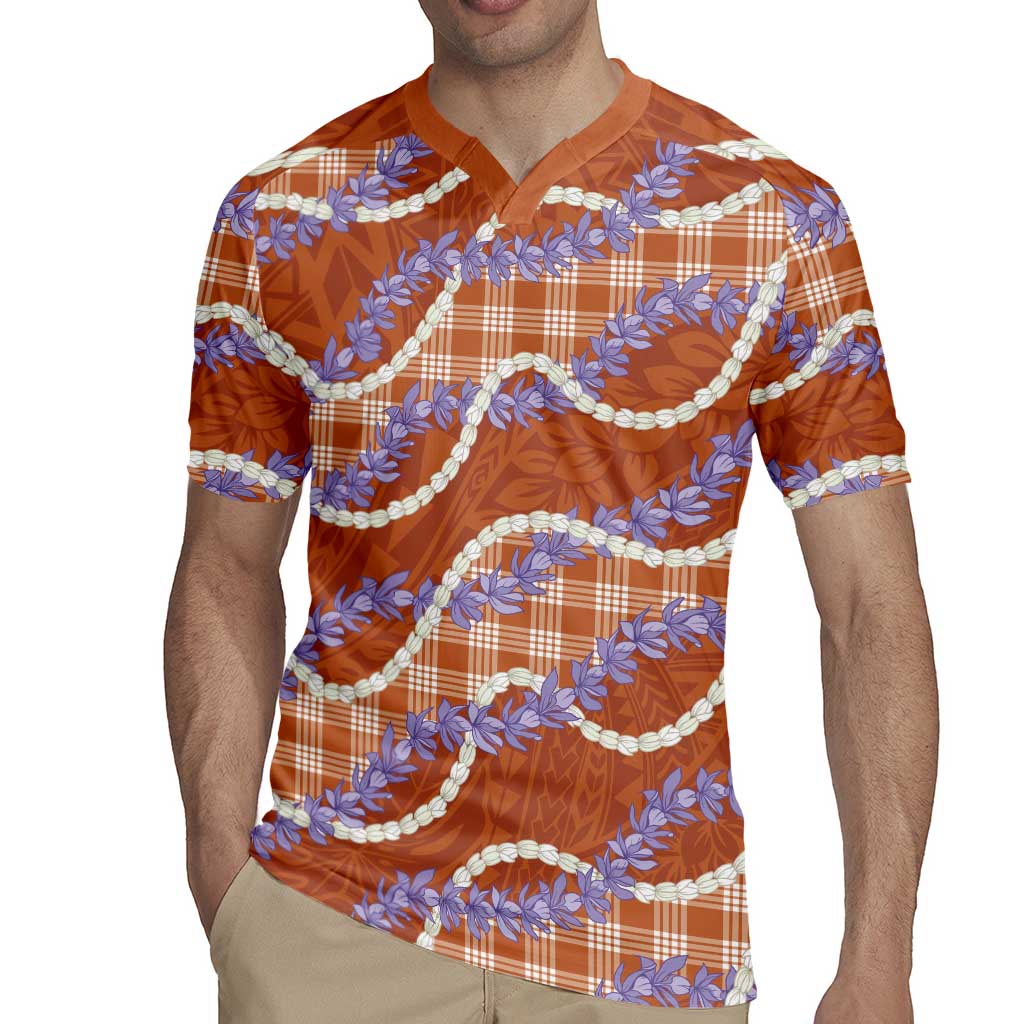 Orange Hawaii Palaka Honohono Pikake Rugby Jersey Hawaiian Orchid Lei Polynesian Pattern - Polynesian Pride