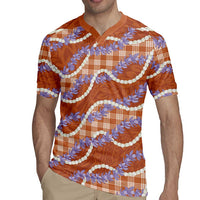 Orange Hawaii Palaka Honohono Pikake Rugby Jersey Hawaiian Orchid Lei Polynesian Pattern - Polynesian Pride