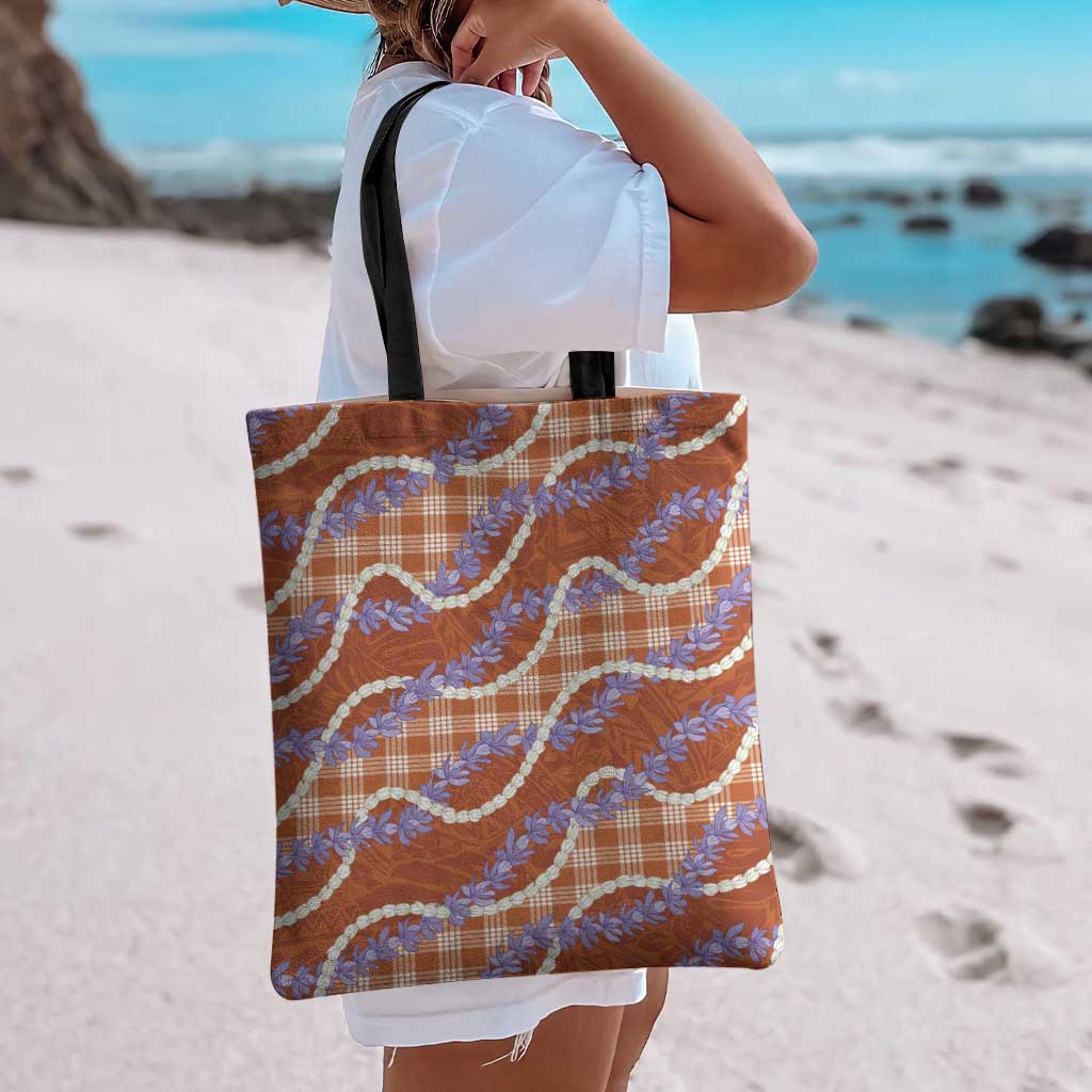 Orange Hawaii Palaka Honohono Pikake Tote Bag Hawaiian Orchid Lei Polynesian Pattern - Polynesian Pride