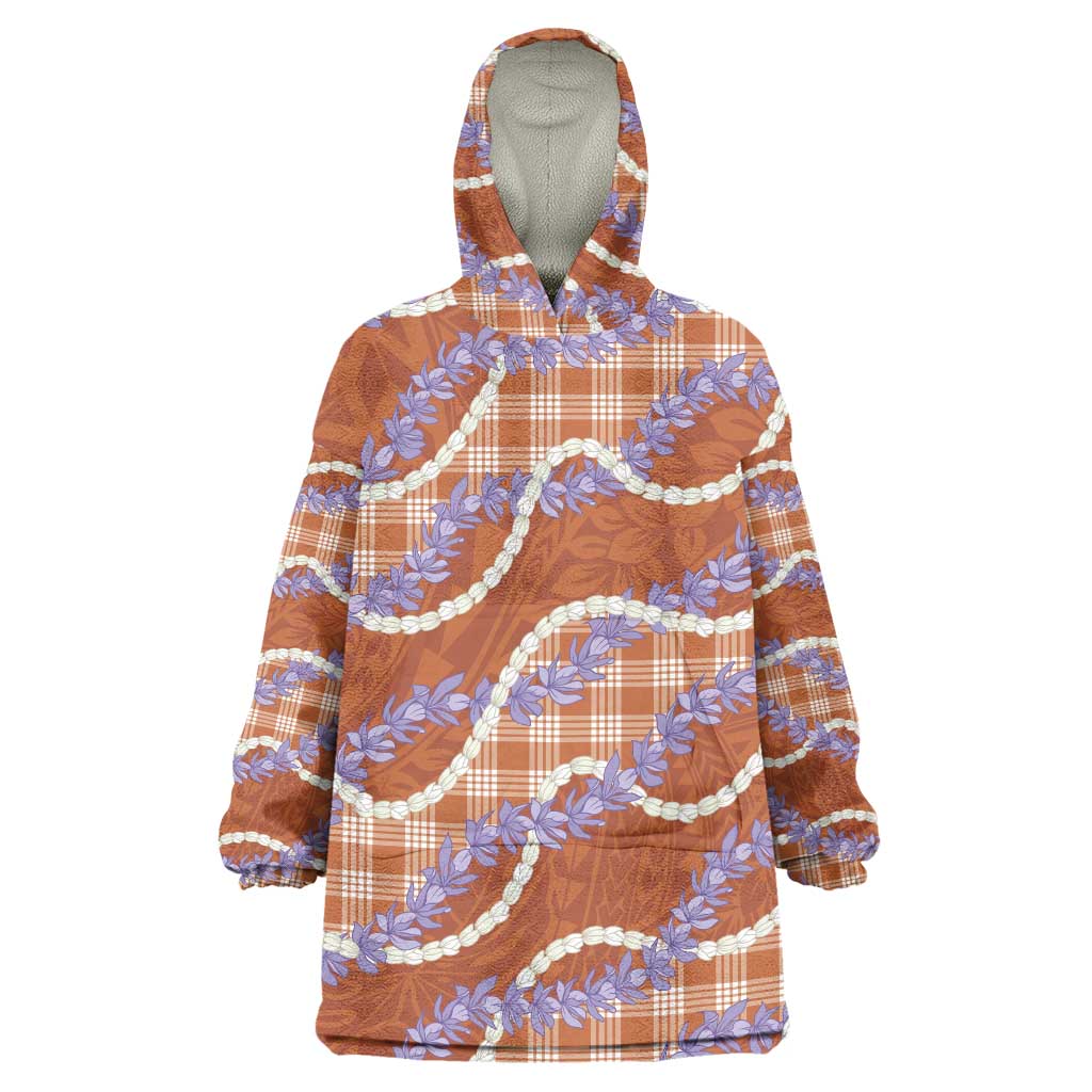 Orange Hawaii Palaka Honohono Pikake Wearable Blanket Hoodie Hawaiian Orchid Lei Polynesian Pattern - Polynesian Pride
