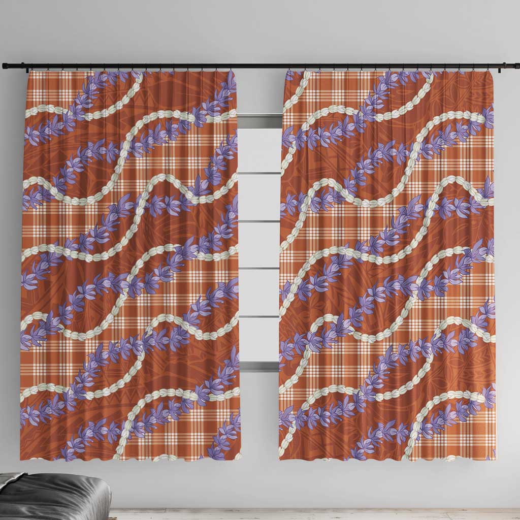 Orange Hawaii Palaka Honohono Pikake Window Curtain Hawaiian Orchid Lei Polynesian Pattern - Polynesian Pride