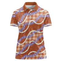 Orange Hawaii Palaka Honohono Pikake Women Polo Shirt Hawaiian Orchid Lei Polynesian Pattern - Polynesian Pride