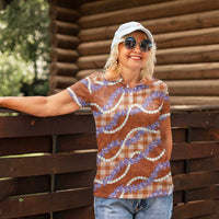 Orange Hawaii Palaka Honohono Pikake Women Polo Shirt Hawaiian Orchid Lei Polynesian Pattern - Polynesian Pride