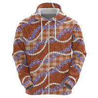Orange Hawaii Palaka Honohono Pikake Zip Hoodie Hawaiian Orchid Lei Polynesian Pattern - Polynesian Pride