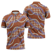 Orange Hawaii Palaka Honohono Pikake Zipper Polo Shirt Hawaiian Orchid Lei Polynesian Pattern - Polynesian Pride