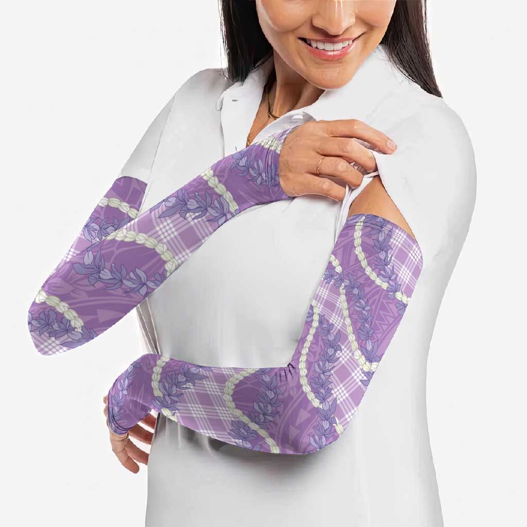Purple Hawaii Palaka Honohono Pikake Arm Sleeves Hawaiian Orchid Lei Polynesian Pattern - Polynesian Pride