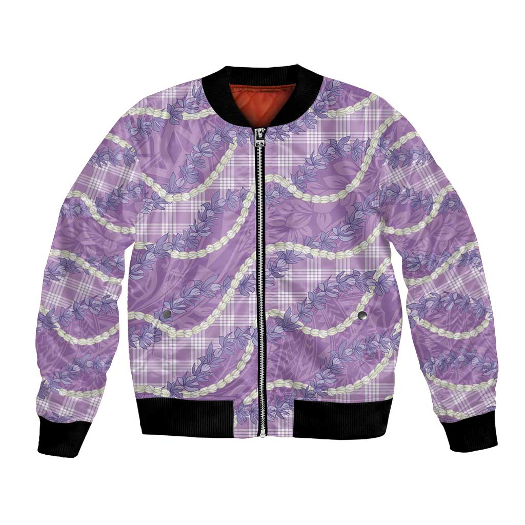 Purple Hawaii Palaka Honohono Pikake Bomber Jacket Hawaiian Orchid Lei Polynesian Pattern - Polynesian Pride