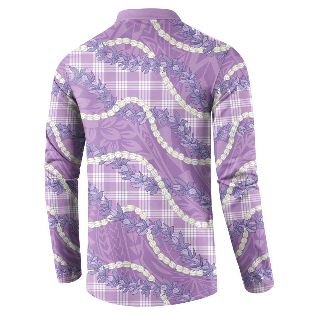 Purple Hawaii Palaka Honohono Pikake Button Sweatshirt Hawaiian Orchid Lei Polynesian Pattern - Polynesian Pride