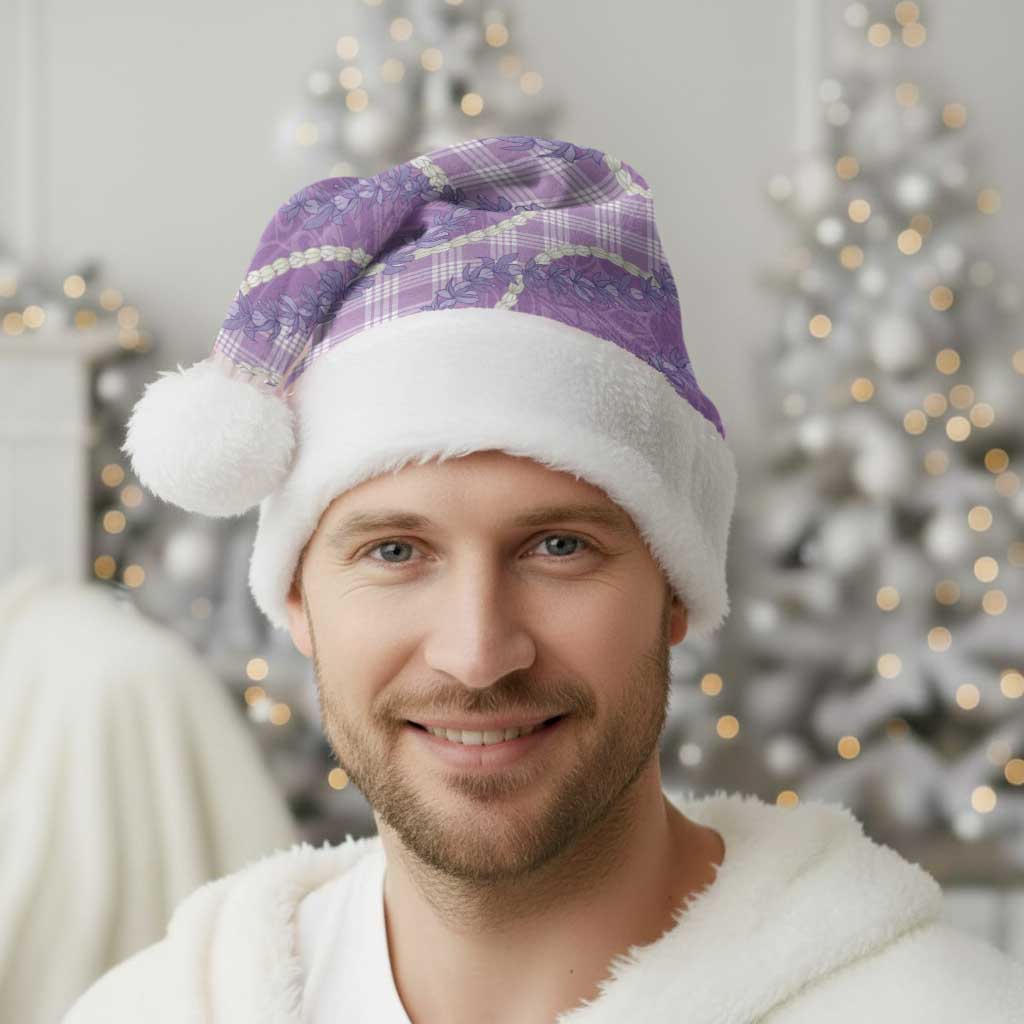 Purple Hawaii Palaka Honohono Pikake Christmas Santa Hat Hawaiian Orchid Lei Polynesian Pattern - Polynesian Pride