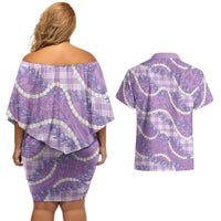Purple Hawaii Palaka Honohono Pikake Couples Matching Off Shoulder Short Dress and Hawaiian Shirt Hawaiian Orchid Lei Polynesian Pattern LT14 - Polynesian Pride