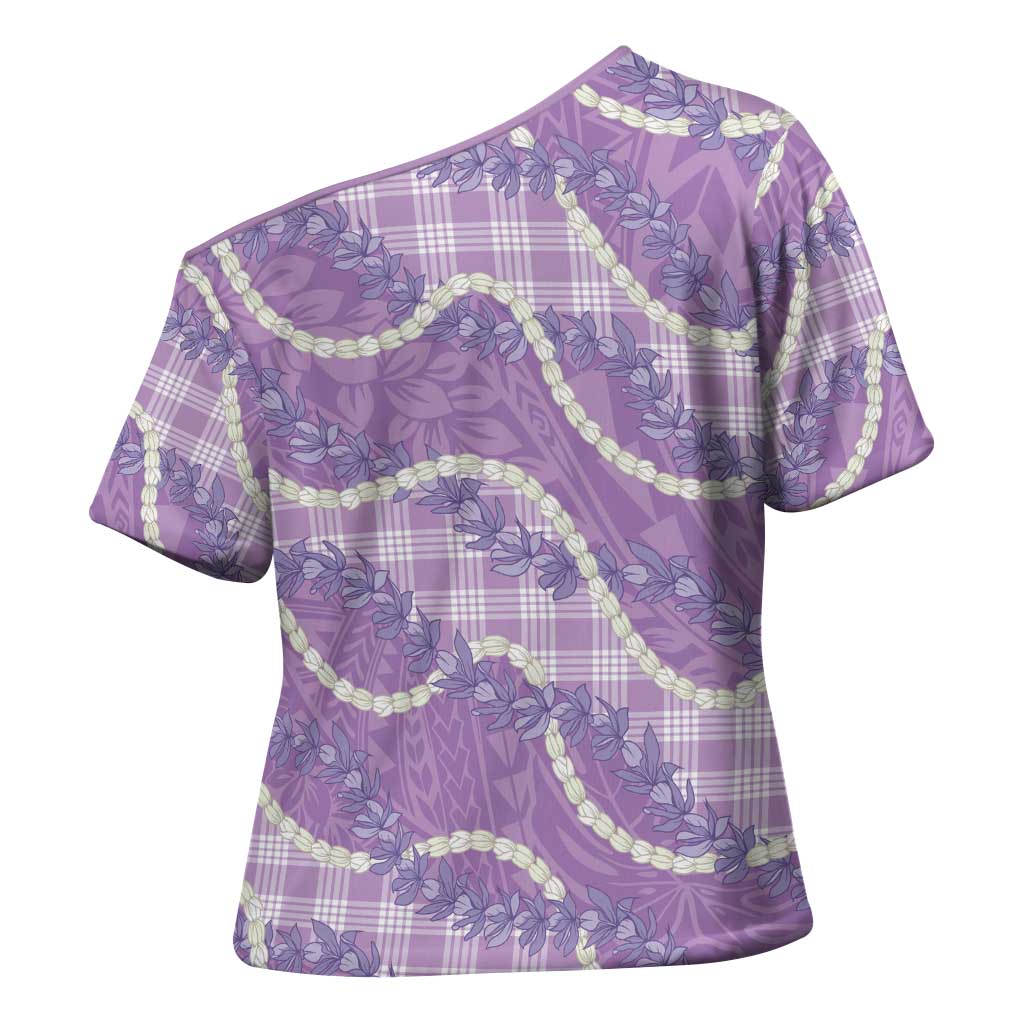 Purple Hawaii Palaka Honohono Pikake Cross Shoulder Shirt Hawaiian Orchid Lei Polynesian Pattern - Polynesian Pride