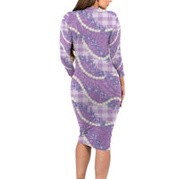 Purple Hawaii Palaka Honohono Pikake Family Matching Long Sleeve Bodycon Dress and Hawaiian Shirt Hawaiian Orchid Lei Polynesian Pattern - Polynesian Pride
