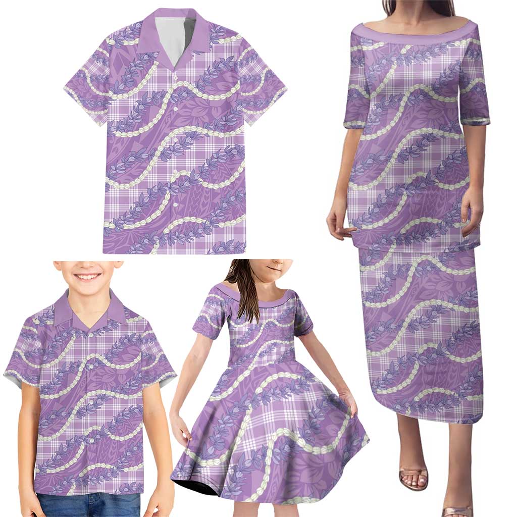 Purple Hawaii Palaka Honohono Pikake Family Matching Puletasi and Hawaiian Shirt Hawaiian Orchid Lei Polynesian Pattern - Polynesian Pride