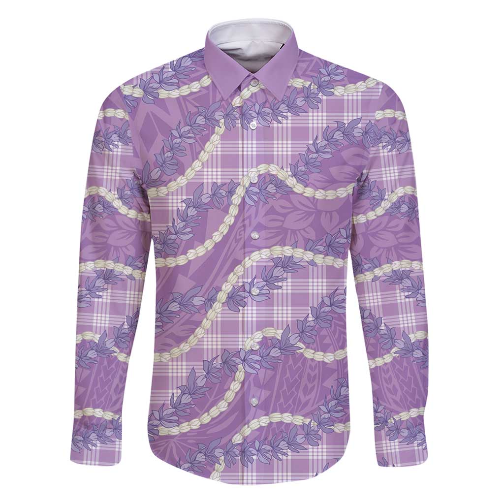 Purple Hawaii Palaka Honohono Pikake Family Matching Puletasi and Hawaiian Shirt Hawaiian Orchid Lei Polynesian Pattern - Polynesian Pride