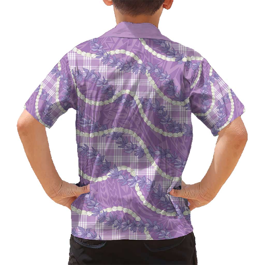 Purple Hawaii Palaka Honohono Pikake Family Matching Short Sleeve Bodycon Dress and Hawaiian Shirt Hawaiian Orchid Lei Polynesian Pattern - Polynesian Pride