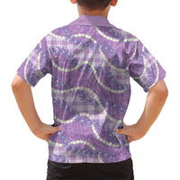 Purple Hawaii Palaka Honohono Pikake Family Matching Short Sleeve Bodycon Dress and Hawaiian Shirt Hawaiian Orchid Lei Polynesian Pattern - Polynesian Pride