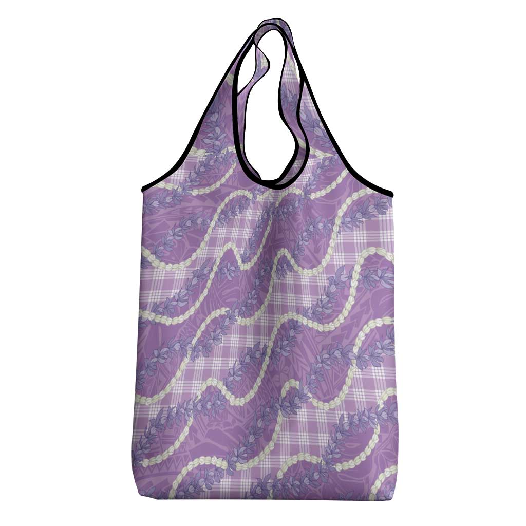 Purple Hawaii Palaka Honohono Pikake Grocery Bag Hawaiian Orchid Lei Polynesian Pattern - Polynesian Pride