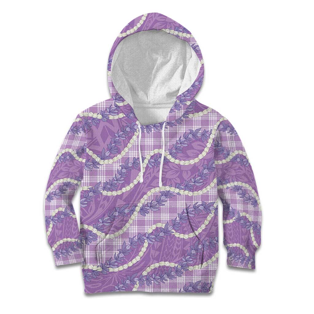 Purple Hawaii Palaka Honohono Pikake Kid Hoodie Hawaiian Orchid Lei Polynesian Pattern - Polynesian Pride