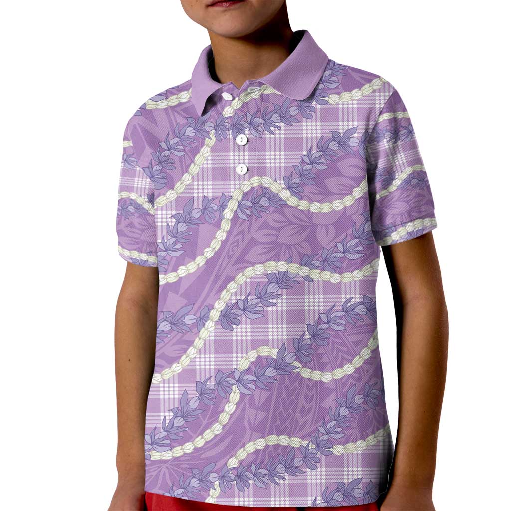 Purple Hawaii Palaka Honohono Pikake Kid Polo Shirt Hawaiian Orchid Lei Polynesian Pattern - Polynesian Pride