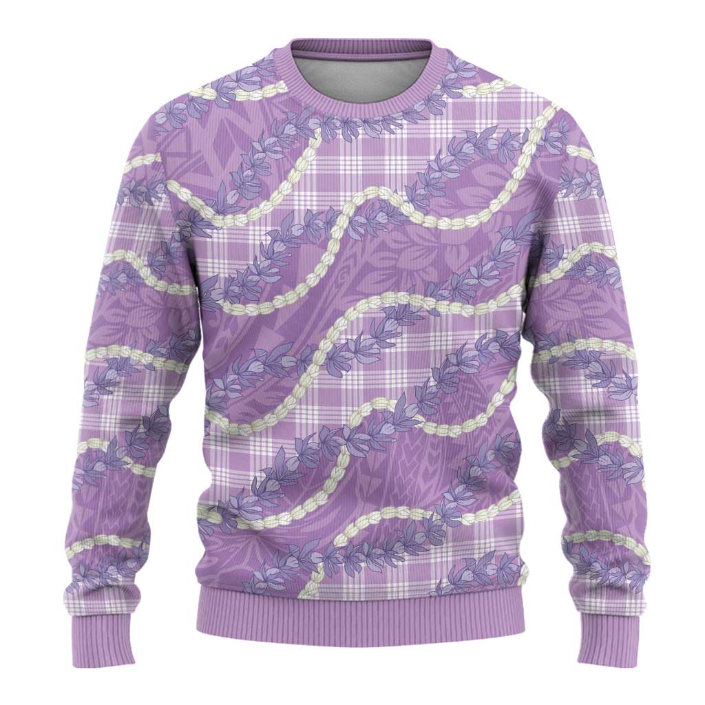 Purple Hawaii Palaka Honohono Pikake Ugly Christmas Sweater Hawaiian Orchid Lei Polynesian Pattern - Polynesian Pride