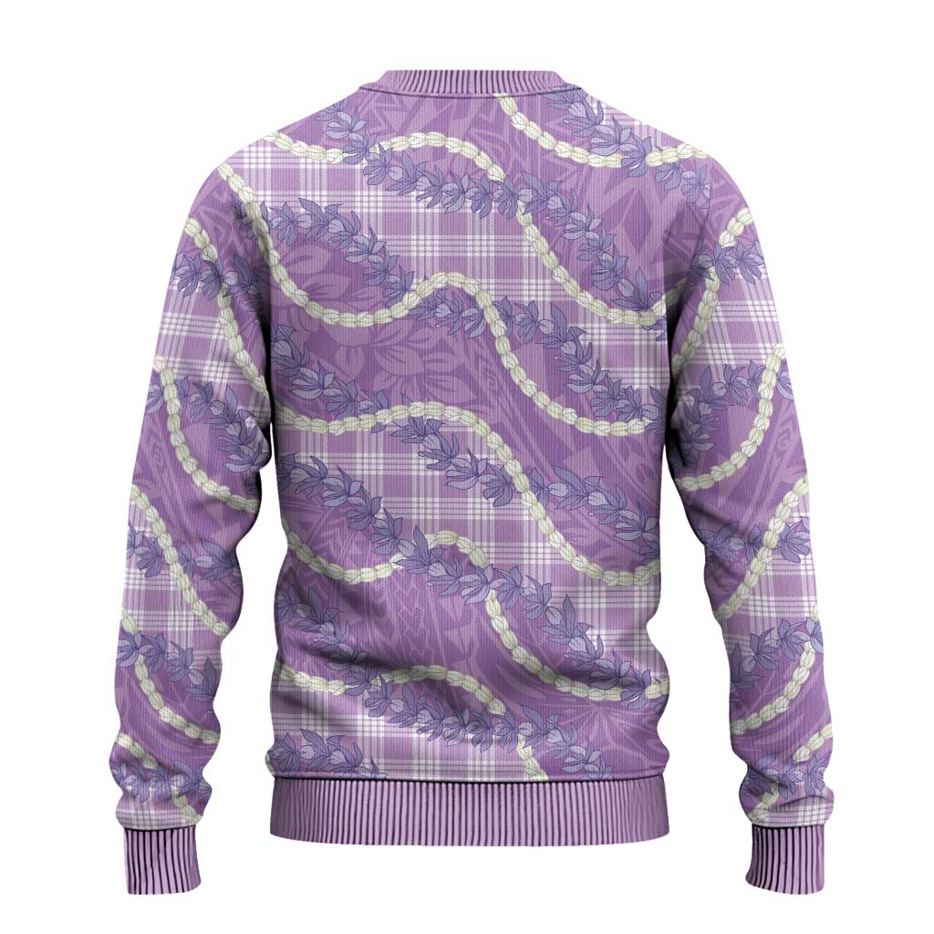 Purple Hawaii Palaka Honohono Pikake Ugly Christmas Sweater Hawaiian Orchid Lei Polynesian Pattern - Polynesian Pride
