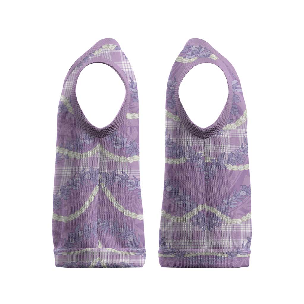 Purple Hawaii Palaka Honohono Pikake Christmas Knitted V-Neck Vest Hawaiian Orchid Lei Polynesian Pattern - Polynesian Pride