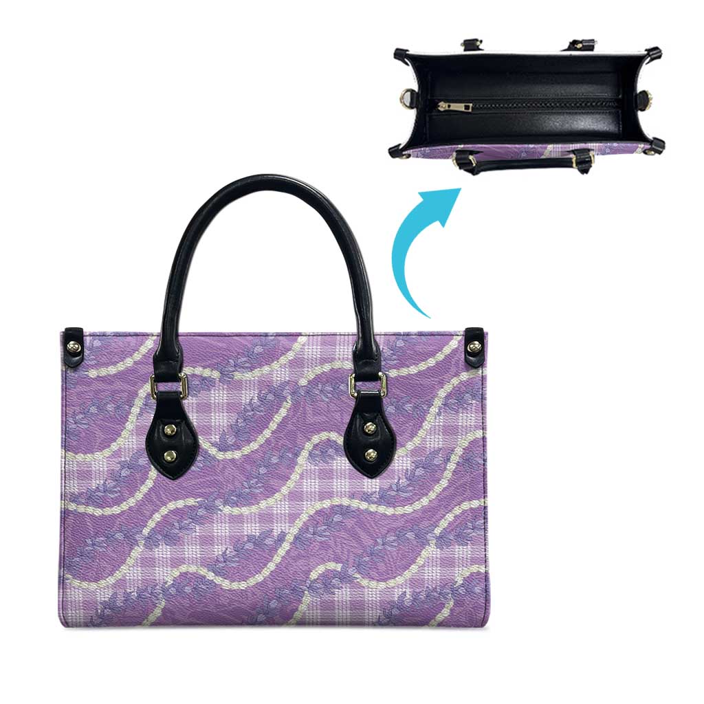 Purple Hawaii Palaka Honohono Pikake Leather Bag Hawaiian Orchid Lei Polynesian Pattern - Polynesian Pride