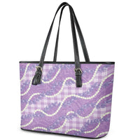 Purple Hawaii Palaka Honohono Pikake Leather Tote Bag Hawaiian Orchid Lei Polynesian Pattern - Polynesian Pride