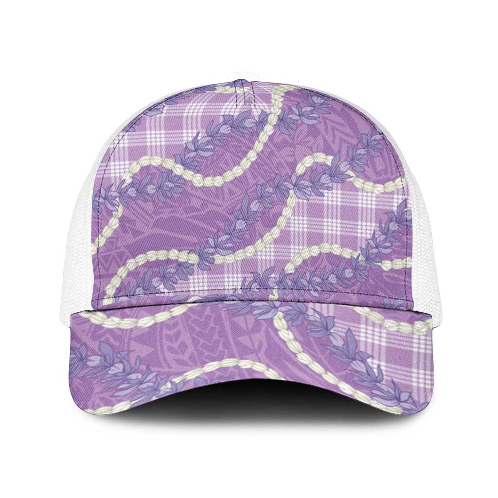 Purple Hawaii Palaka Honohono Pikake Mesh Trucker Cap Hawaiian Orchid Lei Polynesian Pattern - Polynesian Pride