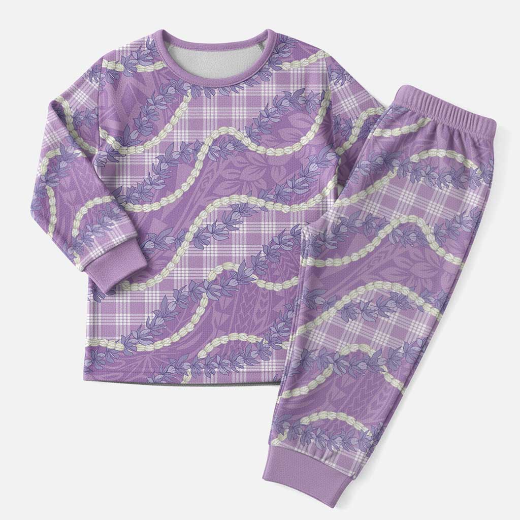 Purple Hawaii Palaka Honohono Pikake Christmas Pajama Set Hawaiian Orchid Lei Polynesian Pattern - Polynesian Pride