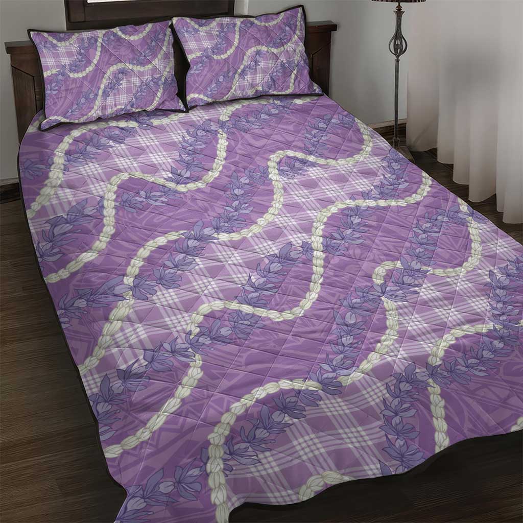 Purple Hawaii Palaka Honohono Pikake Quilt Bed Set Hawaiian Orchid Lei Polynesian Pattern - Polynesian Pride