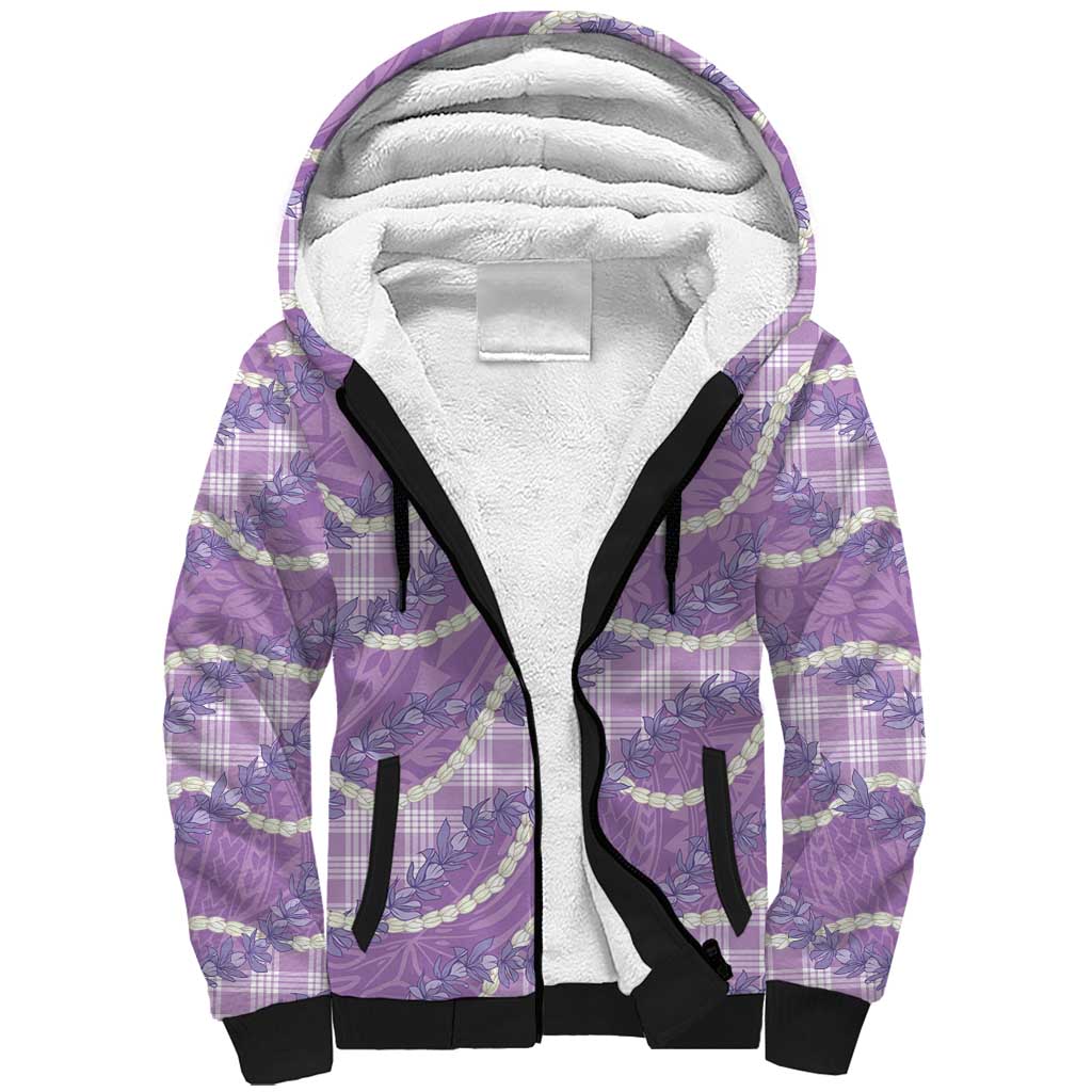Purple Hawaii Palaka Honohono Pikake Sherpa Hoodie Hawaiian Orchid Lei Polynesian Pattern - Polynesian Pride