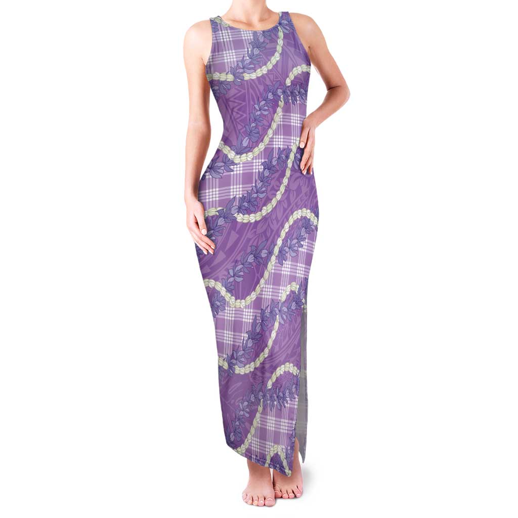 Purple Hawaii Palaka Honohono Pikake Tank Maxi Dress Hawaiian Orchid Lei Polynesian Pattern - Polynesian Pride